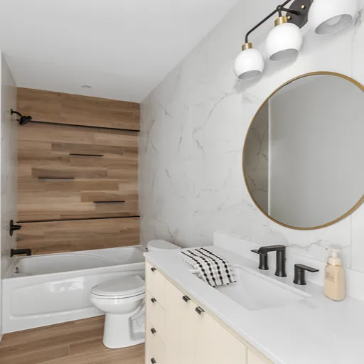 Wall planks in bathroom remodel in Ontario 
